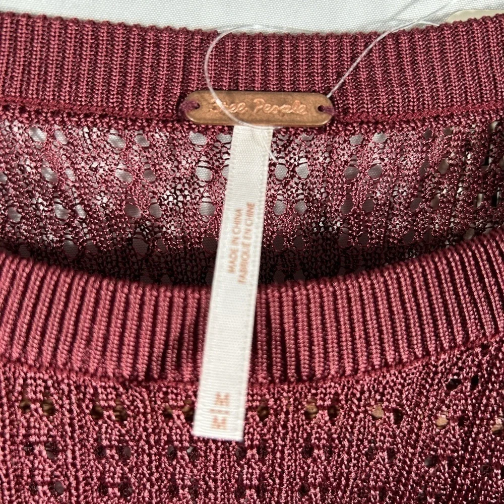 Free People H20 Crew Pullover Sweater Womens Open Knit Ribbed Mesh Sz Medium